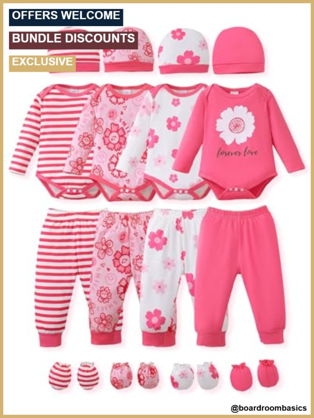 Baby Girl 20 PC Outfit Set Preemie Newborn 0-18 Months Bodysuits Pants Hats